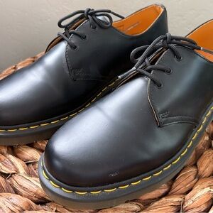 Dr. Martens Black Leather 3-Eye Derby with Yellow Stitching